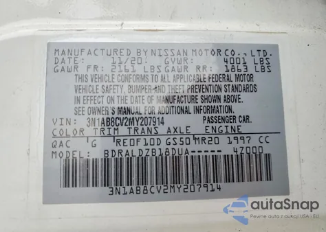 2021 Nissan Sentra Sv из США, поврежденный, VIN 3N1AB8CV2MY207914